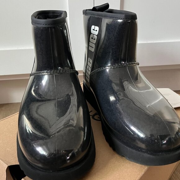 Womens Ugg size 6 Black CLASSIC CLEAR MINI Ankle Rain Snow Boots [1113190-BLK] - Picture 9 of 15